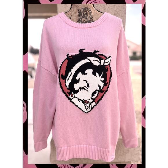 Betty Boop Unique Vintage Pink Betty Boop Love Sweater Size: 2X-3X - Picture 3 of 11